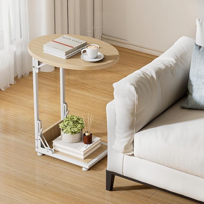 Elbourn Folding Side Table End Couch Tables, C-Shaped End Table for Living Room, Small End Table for Bedroom, Coffee Table(Nature Wood Color)