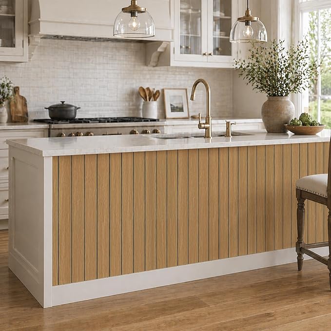 VEELIKE Honey Teak Wood Slat Wall Panels Peel and Stick 3D Wooden Panels Wall