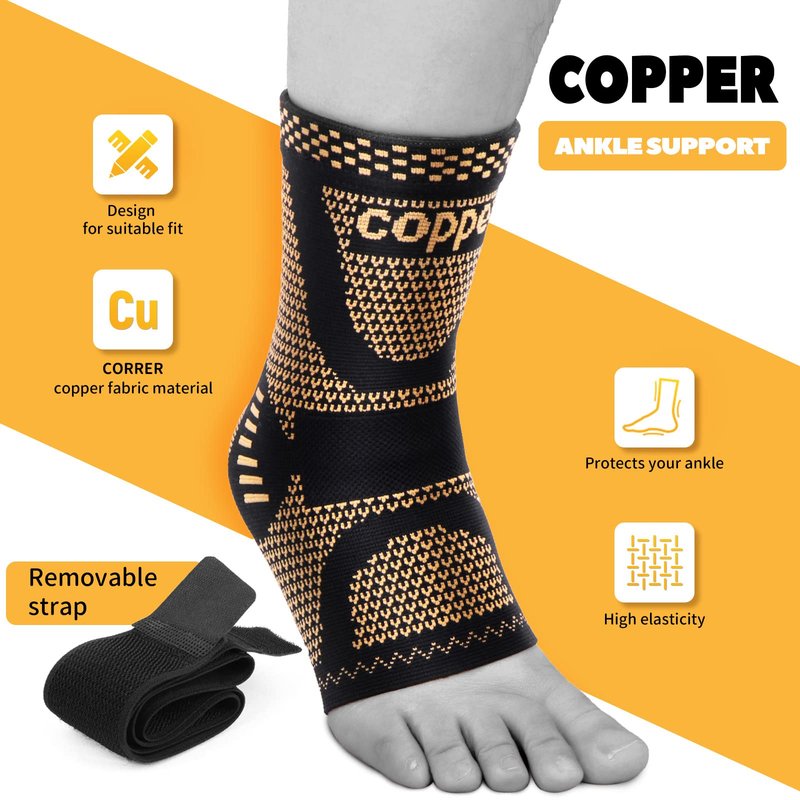 JIUFENTIAN Copper Ankle Brace Adjustable Compression Sleeve (Pair)-Ankle Support Heel Brace for Achilles Tendonitis, Plantar Fasciitis-Eases Swelling and Sprained Ankle(Large)