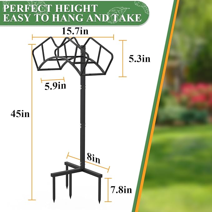 Qatsrin Super Stable Garden Hose Holder, Removable Water Hose Holders Stand Holds 150-Feet Hose, Detachable Hose Storage Hanger Rack for Outside Yard Lawn Farm, Black