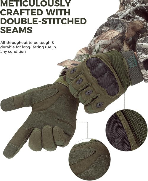 KEMIMOTO Tactical Gloves - Touchscreen Motorcycle Gloves with Hard Shell & Palm Padding | Ideal for Sports, Cycling, Hunting & More