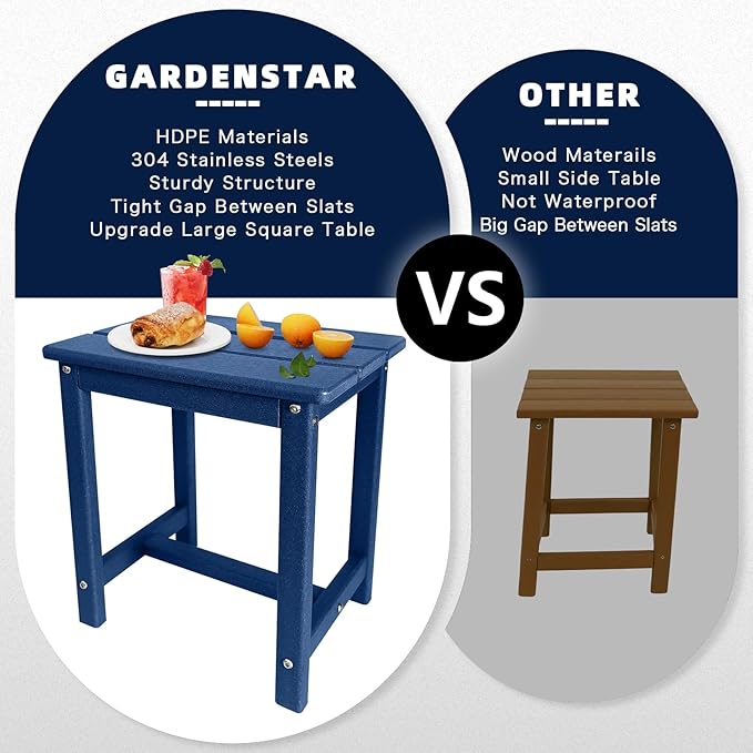 GARDENSTAR Adirondack Square Side Table,one-Tier Outdoor end Table, Patio Side Table for Pool,Porch,Backyard,Relaxing Companion (Blue)