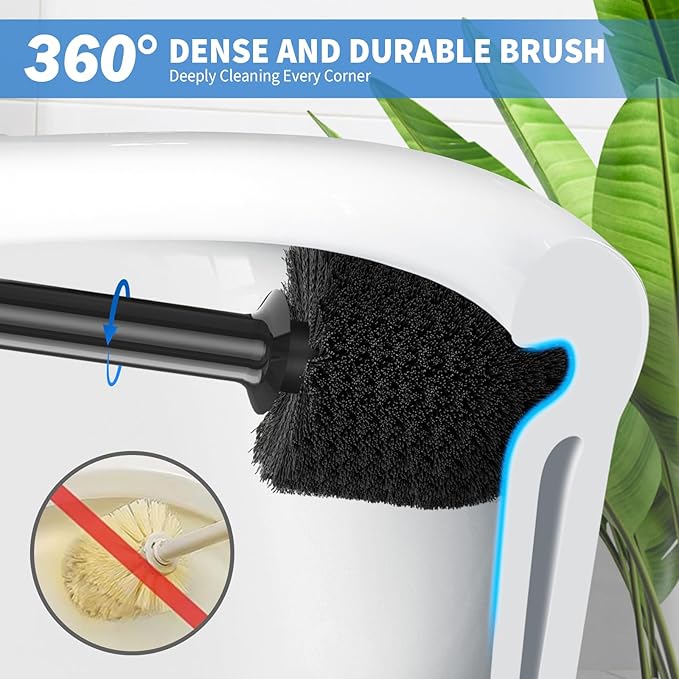 uptronic Toilet Plunger and Brush,2 Pack Bowl Brush and Heavy Duty Toilet Plunger Set with Holder, 2-in-1 Bathroom Cleaning Combo with Modern Caddy Stand for 5.7-inch Toilet Drain Bathroom Cleaning