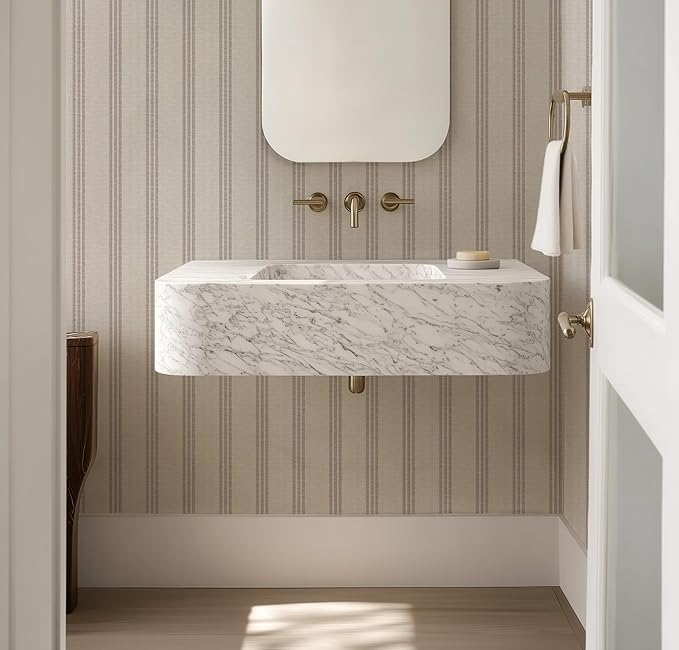 RollsRolla Modern Brown and White Striped Peel and Stick Wallpaper, French