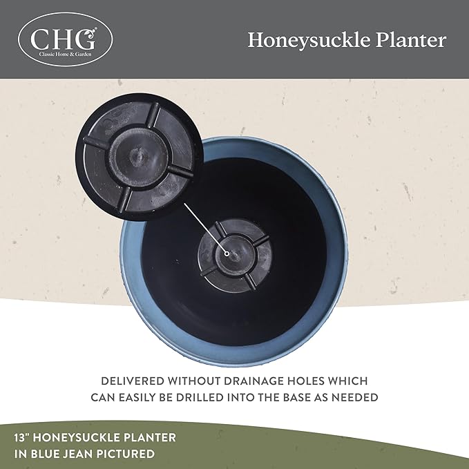 Classic Home and Garden by Growscape Honeysuckle Resin Planters - Lightweight Indoor & Outdoor Plant Pots - UV-Resistant Plastic Flower Pots - Pot Planters for Flowers & Herbs (15" Grained Beige)