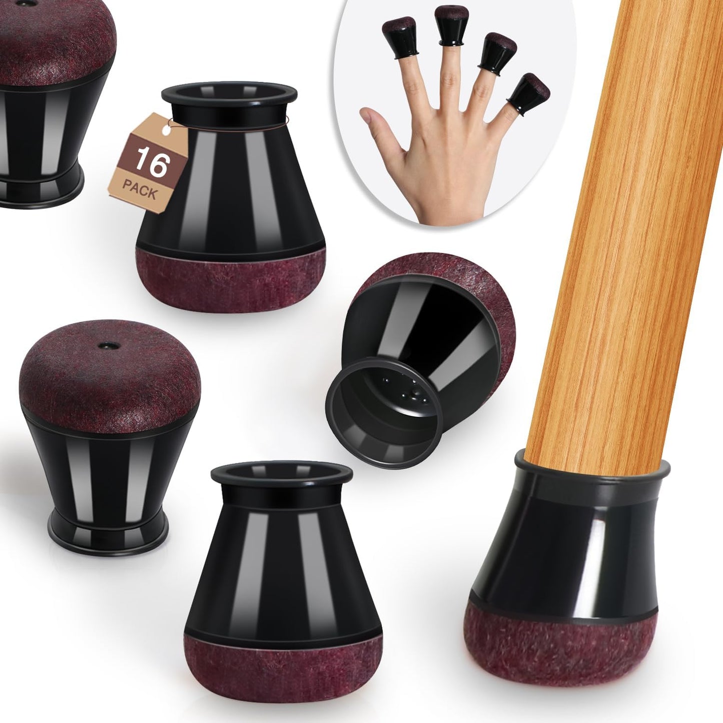 Chair Leg Floor Protectors for Hardwood Floors Felt Furniture Pads Silicone Caps Anti-Scratch Reduce Noise Round 16 Pack Black Round Small Fit 1/2" to 3/4" (14-19mm)