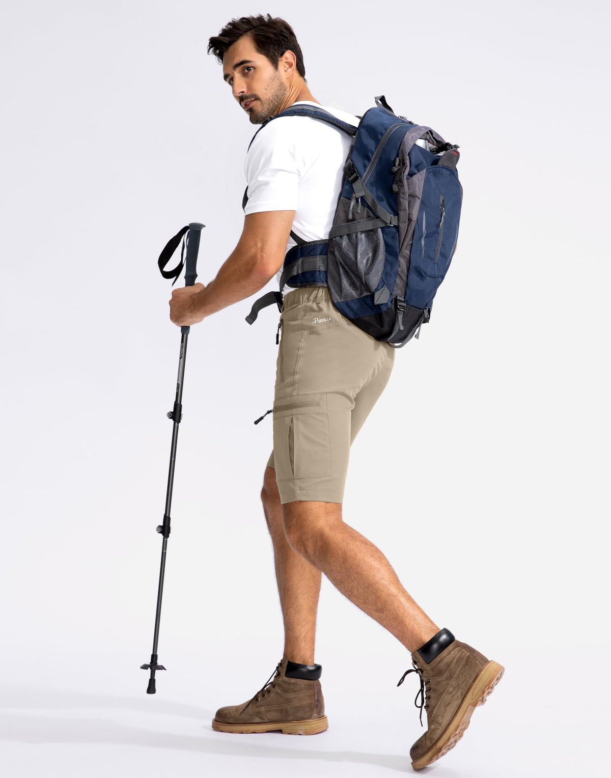 Pudolla Men's Hiking Cargo Shorts 9" Lightweight Outdoor Work Shorts for Men Travel Golf Camping Casual with 5 Zipper Pockets(Dusty Khaki X-Large)
