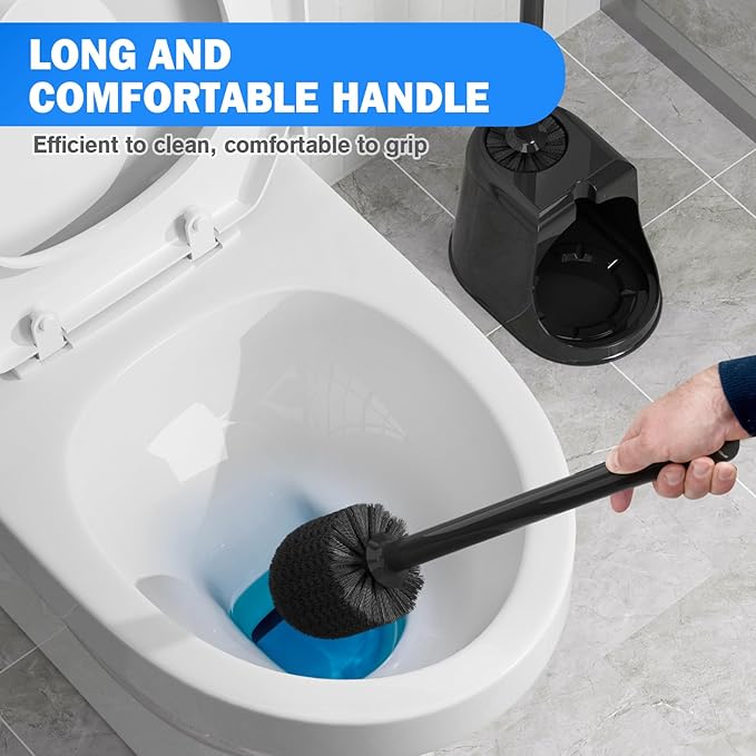 Toilet Plunger and Brush Set,2 Pack Bowl Brush and Heavy Duty Toilet Brush with Ventilated Holder, 2-in-1 Toilet Brush and Plunger Combo for Bathroom Deeply Cleaning（Black）