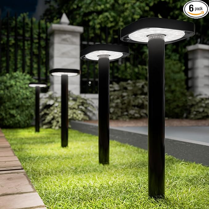 Sunco 6 Pack 2W LED Square Solar Pathway Walkway Driveway Backyard Patio Garden Outdoor Residential Super Bright Light, 120 Lumens, 2CCT 2700K Soft White/4000K Cool White, Dimmable, 3.7V