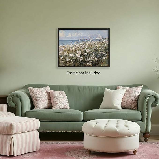 rumlud Coastal Wildflower Poster French Spring Flower Landscape Wall Art Nature