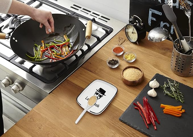 Ceramic Spoon Rest for Kitchen Stove Top Counter, Funny Let's Cook White Spoon Holders for Chef, Modern Farmhouse Kitchen Cute Decor