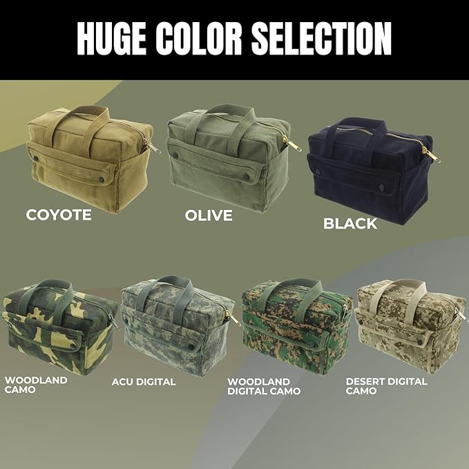 ARMYU Heavy Duty Small Tool Bag Tactical Cotton Canvas Mechanics Bag, 11" x 7" x 6", Woodland Camo