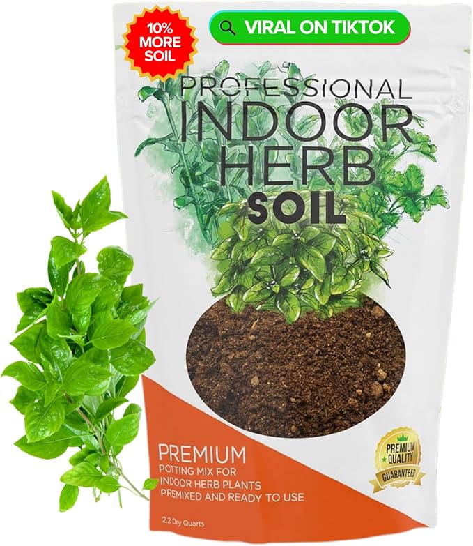 Professional Indoor Herb Soil Mix Large 2.2 Quarts Ready to Use, Premium Potting Soil for Basil Mint Rosemary Thyme Parsley, Peat Moss Coco Coir Perlite Dolomite Indoor Garden Soil Made in USA