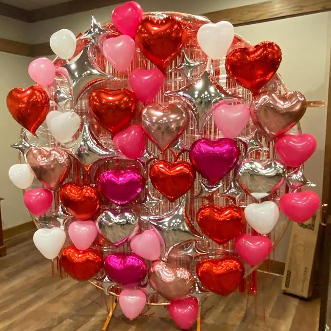 Hot Pink Foil Heart Balloons, 12 Pcs 18 Inch Mylar Heart Shaped Pink & Red Party Decoration for Birthdays, Weddings, Anniversaries, Valentine's Day
