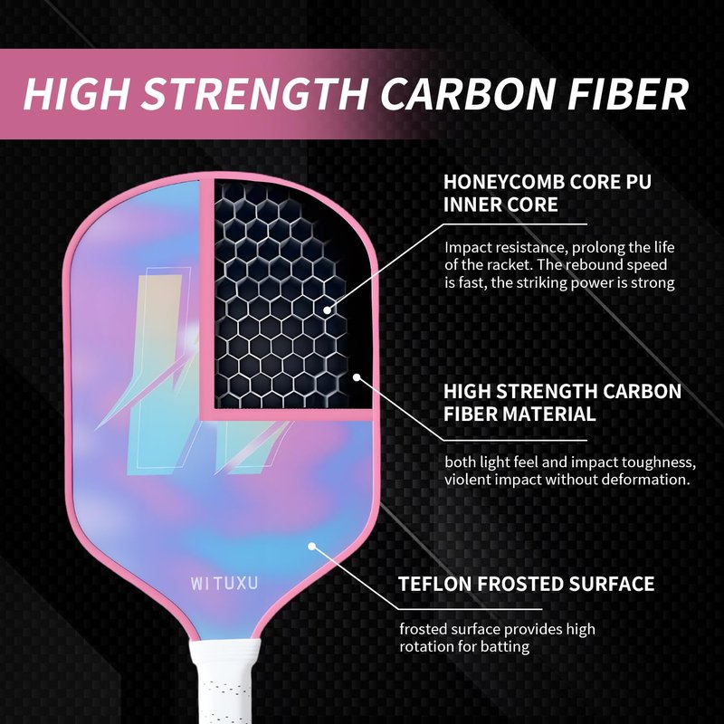 Pickleball Paddles Set of 2 - Carbon Fiber Lightweight Rackets with Textured Face, 4 Outdoor Balls & Sweatbands for Spin Control, Indoor/Outdoor Play,Women Beginner's Racket (2)