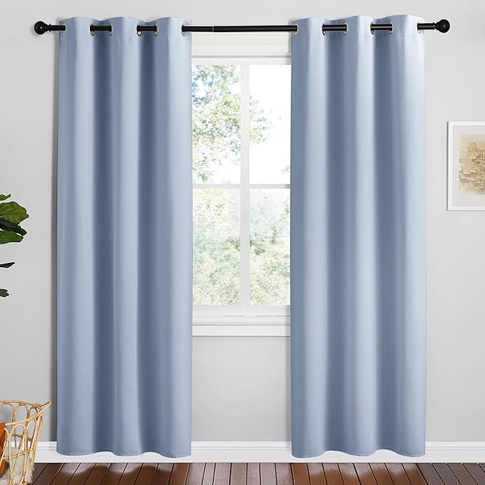 NICETOWN Vintage Blue Blackout Curtains 72 inches Length