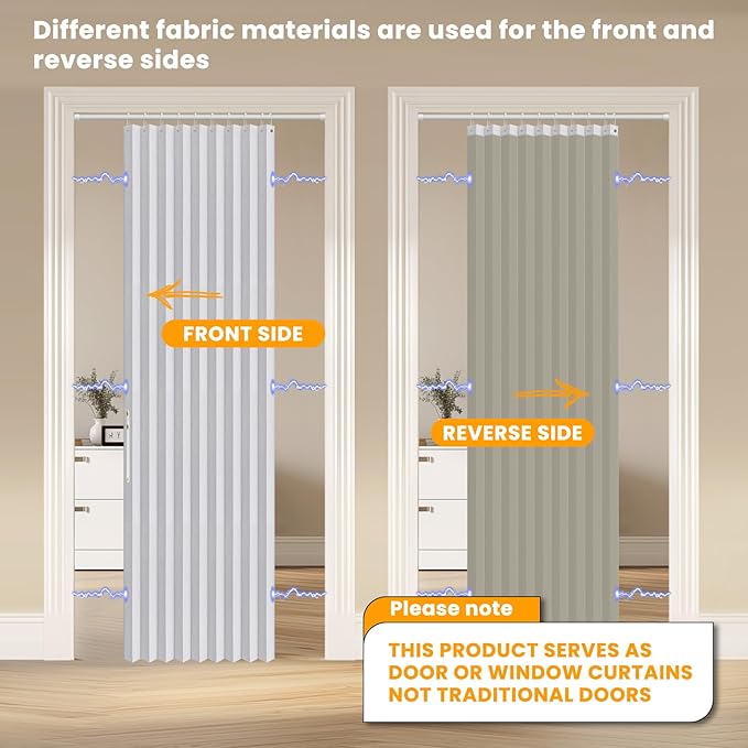 AJAZZ 100% Blackout Accordion Doors Interior Magnetic Door Curtain Closet Door
