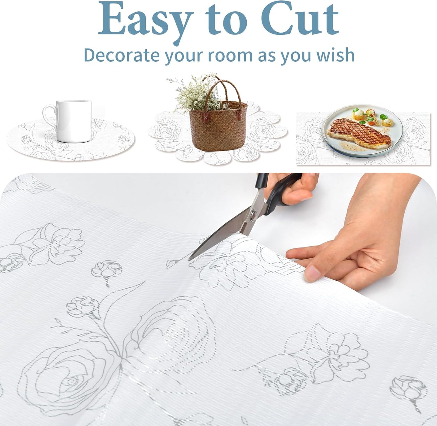 Shelf Liners for Kitchen Cabinets 12in x 30FT Non Adhesive Drawer Liner Sliver Floral Thickened Shelf Liner Paper Strong Non-Slip Easy to Clean for Tool Box Refrigerator with Knife and Tape Measure