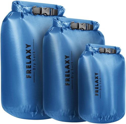 Frelaxy Waterproof Dry Bag Set - Lightweight & Durable 5L, 15L, 25L for Hiking, Camping, Kayaking | 3 Pack - Blue