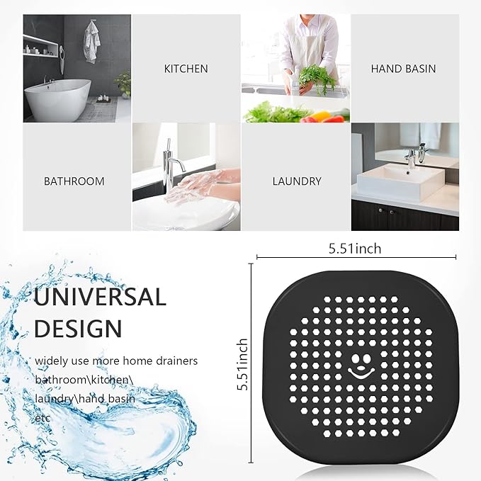 2 Pack Drain Hair Catcher Silicone Bathroom Accessories Shower Drain Protector Sink Drain Strainer Hair Stopper for Shower Kitchen Bathroom Tub Grey