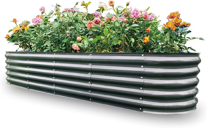 Gardmax Galvanized Raised Garden Bed, Lightweight Planter Boxes Outdoor with Easy Assembly, Large Garden Bed for Vegetables, Fruits, Flower Dark Grey 8x2x1.5 FT
