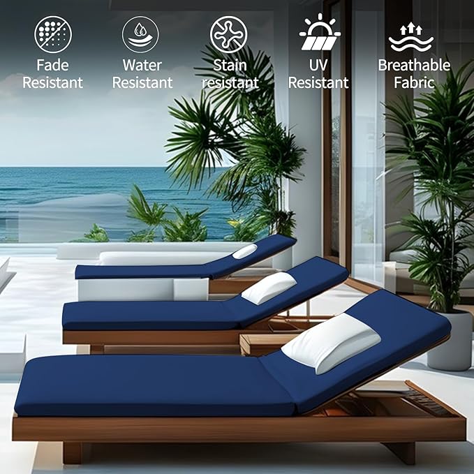 Outdoor Chaise Lounge Cushions for Patio, 72"x22"x3" Lounge Chair Cushions, Waterproof Replacement Seat Cushions for Outdoor Furniture