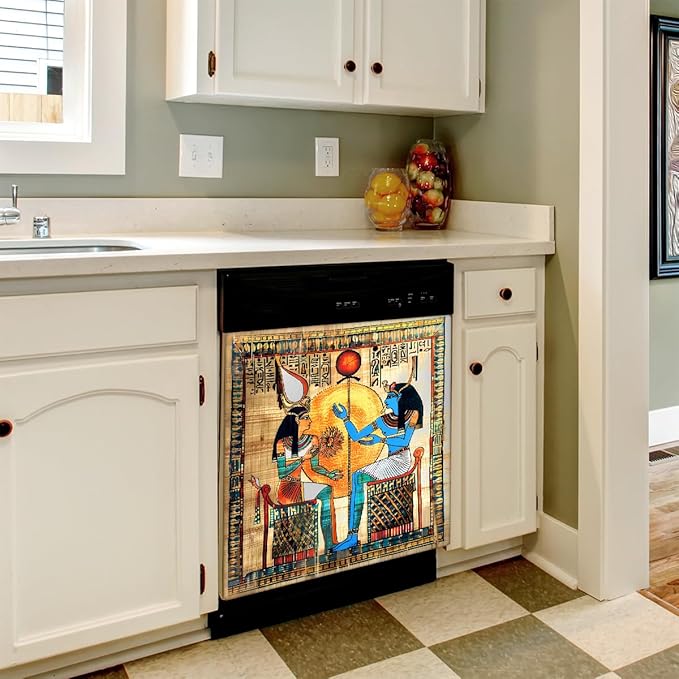 Dishwasher Magnet Cover Egyptian Egypt Papyrus Women Reusable Dishwasher Magnetic Cover Sticker Decorative Dish Washer Door Cover Panel for Home Kitcen Appliance, 21x26 in