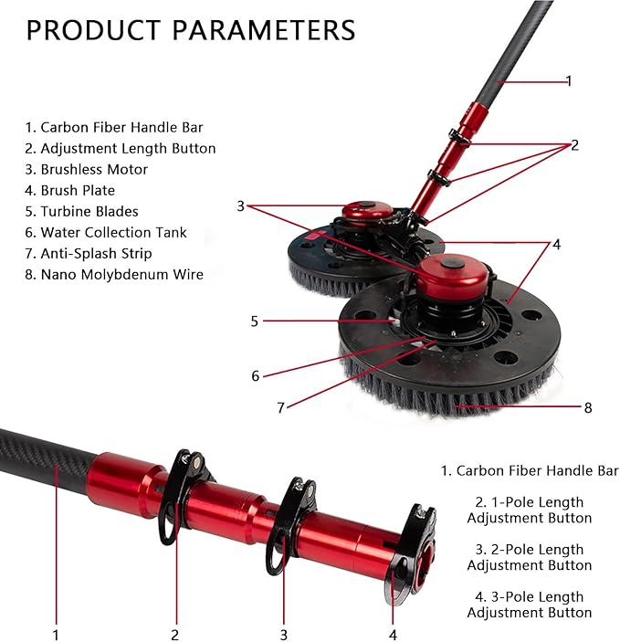 Photovoltaic Solar Panel Cleaning, Telescopic Window Clean, Extension Pole Cleaning for Trucks / 70cm Brush Head Roof Cleaning Tools,7.2M