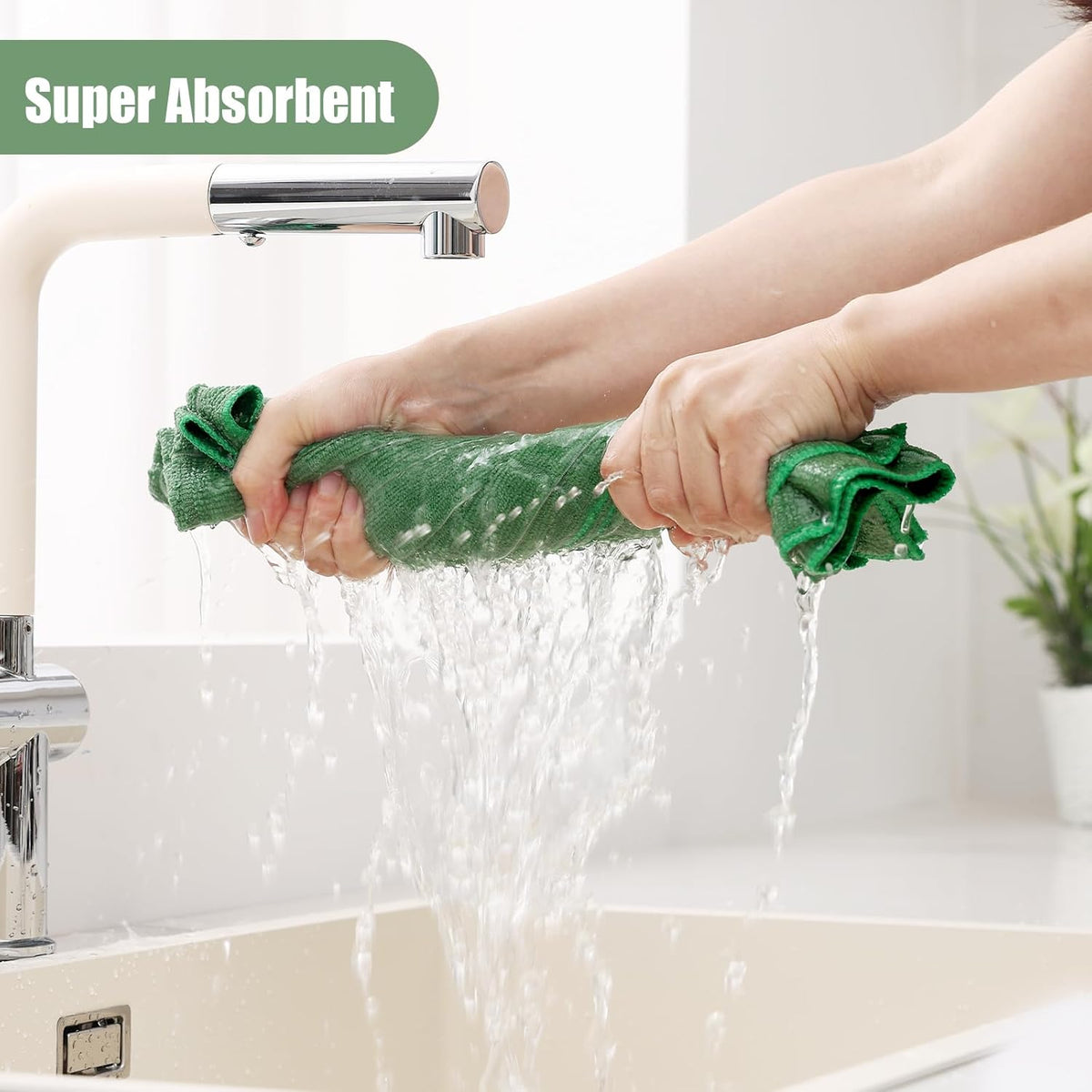 Homaxy Microfiber Kitchen Towels and Dishcloths Set, 12 Pack Soft and Absorbent Dish Hand Towels Bulk, 28 x 16 Inch & 12 x 12 Inch Quick Drying Rags for Washing Dishes, Grass Green