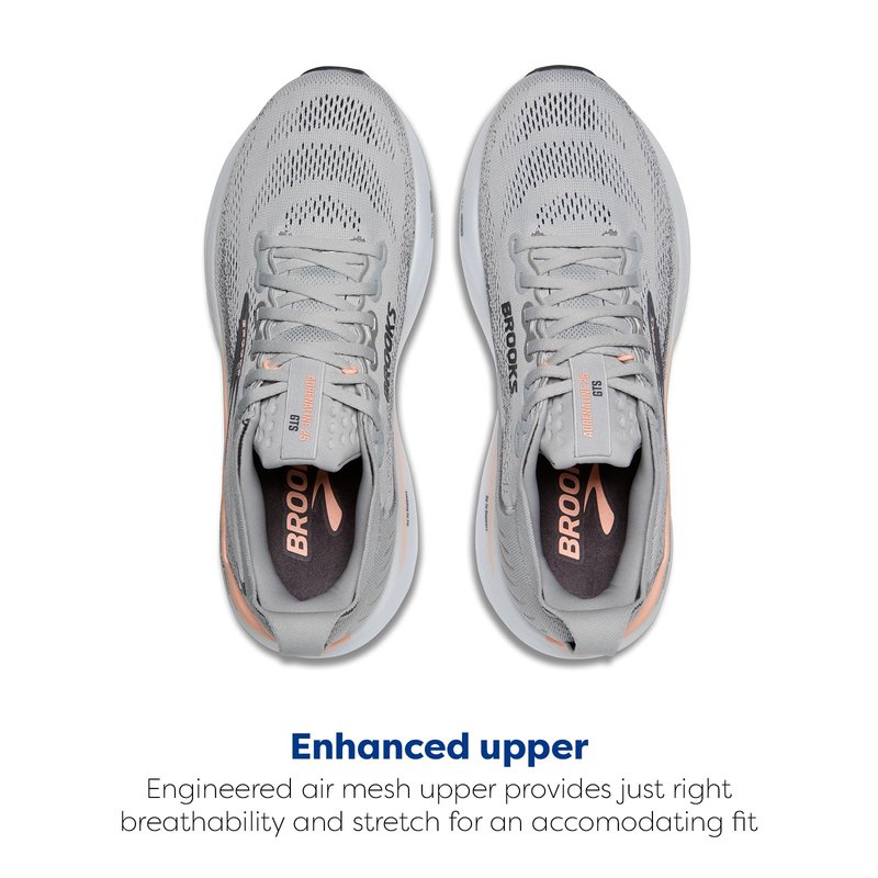Brooks Women’s Adrenaline GTS 25 Supportive Running & Walking Shoe - Grey/Blackened Pearl/Coral - 5.5 Medium