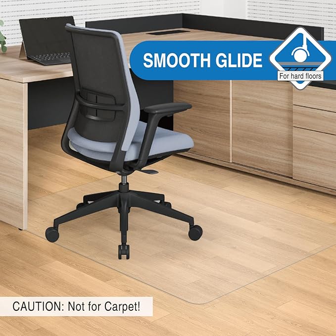 Clear Chair Mat, 75" x 60" Large Chair Mat for Hard Floors, Anti-Slip Desk Mat for Rolling Chair, Easy Glide Vinyl Floor Mat for Home Office Living Room, Clear