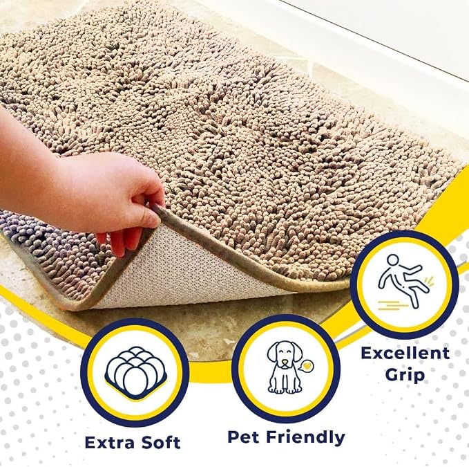 Muddy Mat® | Super Water Absorbent Door Mat Indoor, Microfiber Quick Dry Chenille Entryway Rug, Slip Resistant Front Door Mat, Indoor Mats for Entryway, Machine Washable Pet Rug, Beige 20" x 33"