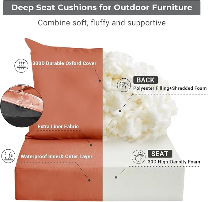 IPYNBAP Outdoor Cushions for Patio Furniture,Outdoor Seat Cushion Set 24 x 24 x 5.75 Inch,Waterproof & Fade Resistant Outdoor Chair Cushions,Deep Patio Chair Cushion with Removable Cover,Spice
