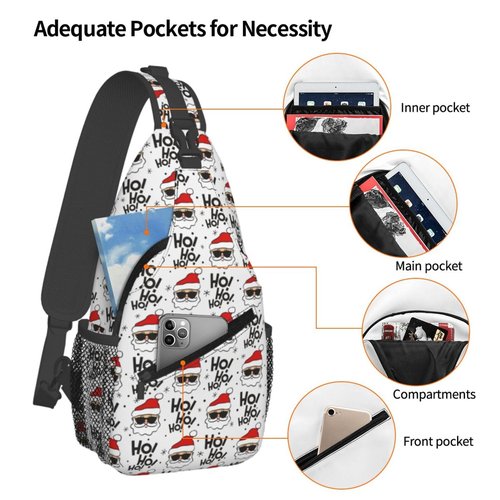Christmas Santa Claus Sling Backpack For Women Men - Adjustable, Merry Xmas Daypack Gift