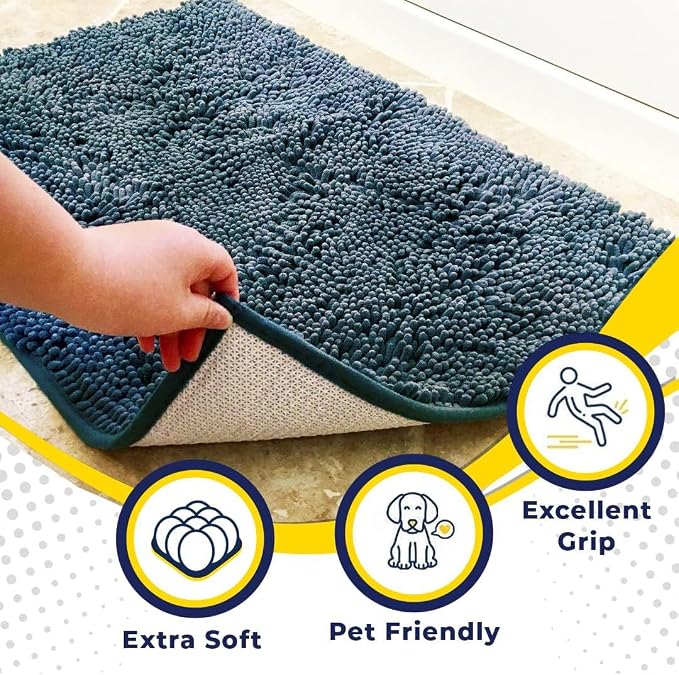 Muddy Mat® | Super Water Absorbent Door Mat Indoor, Microfiber Quick Dry Chenille Entryway Rug,Slip Resistant Front Door Mat,Indoor Mats for Entryway,Machine Washable Pet Rug, Atlantic Blue 36"x72"