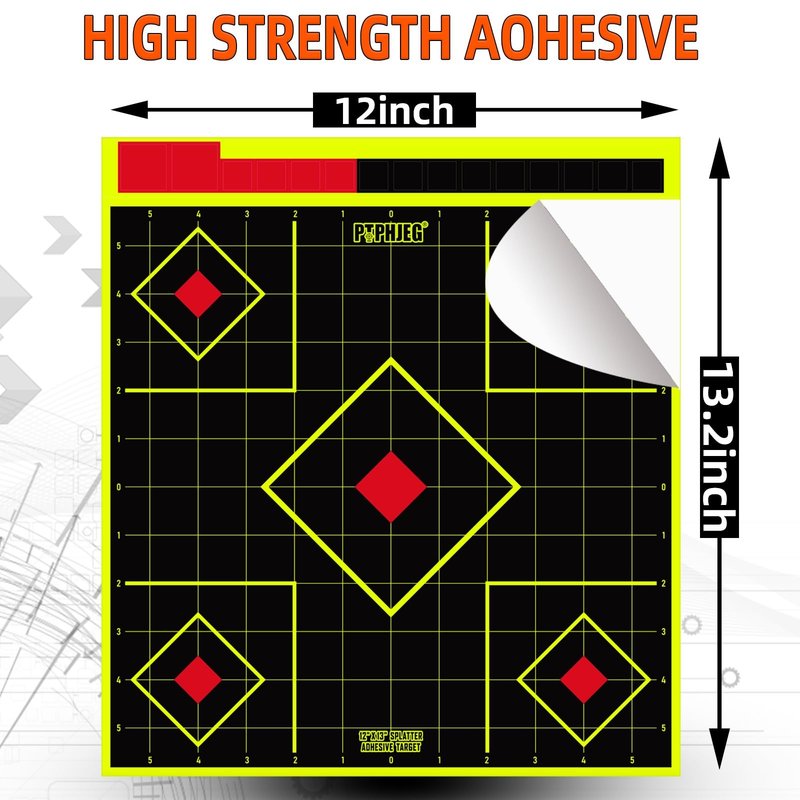 PTPHJEG 12x13 Inch Splatter Adhesive Fluorescent Yellow Shooting Target Stickers - Compatible with Handguns, Rifles, BB Guns, Airsoft, Pellet Guns (25 Pack)
