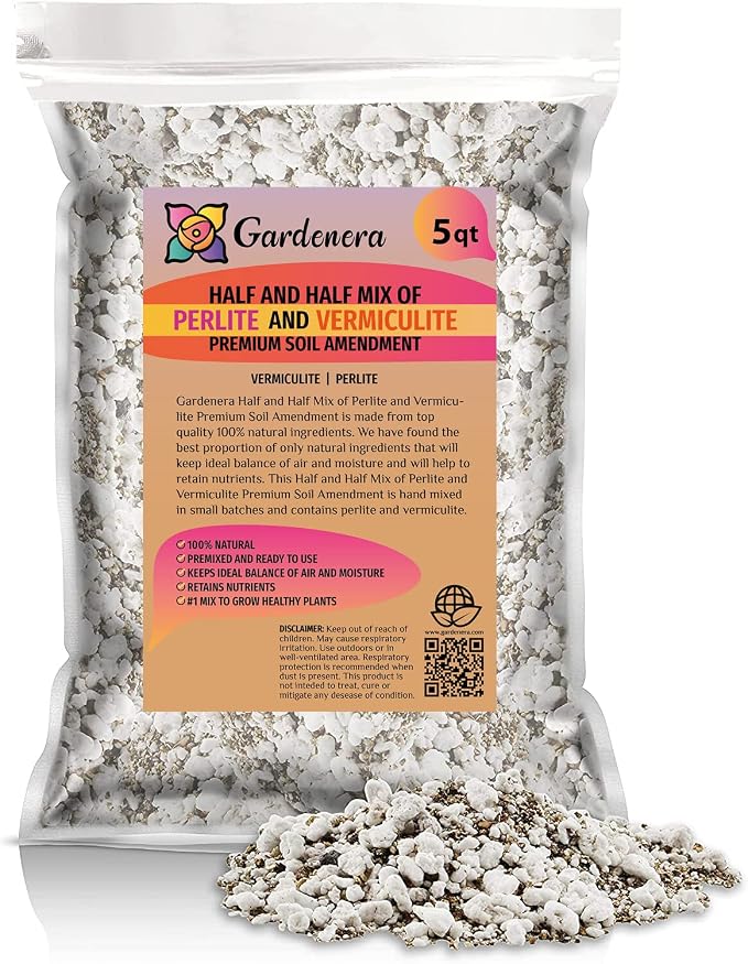 Moisture Control and Drainage Perfection with Gardenera 50/50 Perlite Vermiculite Blend - Ideal Soil Amendment for All Plant Types - 5 Quart