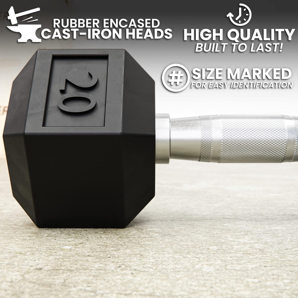 Synergee 20 LB Rubber Encased Hex Dumbbells with Chrome Handle. Sold Individually All Purpose Weights for Strength & Conditioning Training.