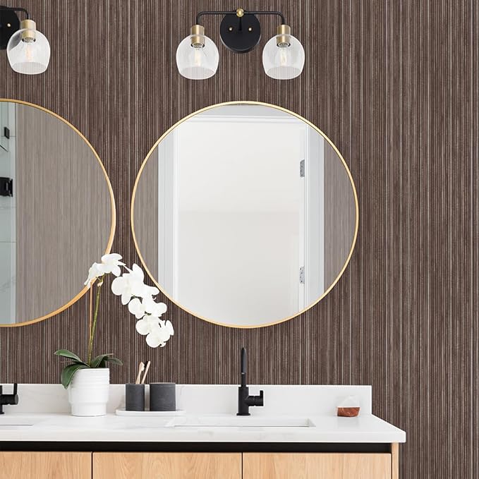 Tempaper Textured Brown & Metallic Silver Faux Grasscloth Removable Peel and