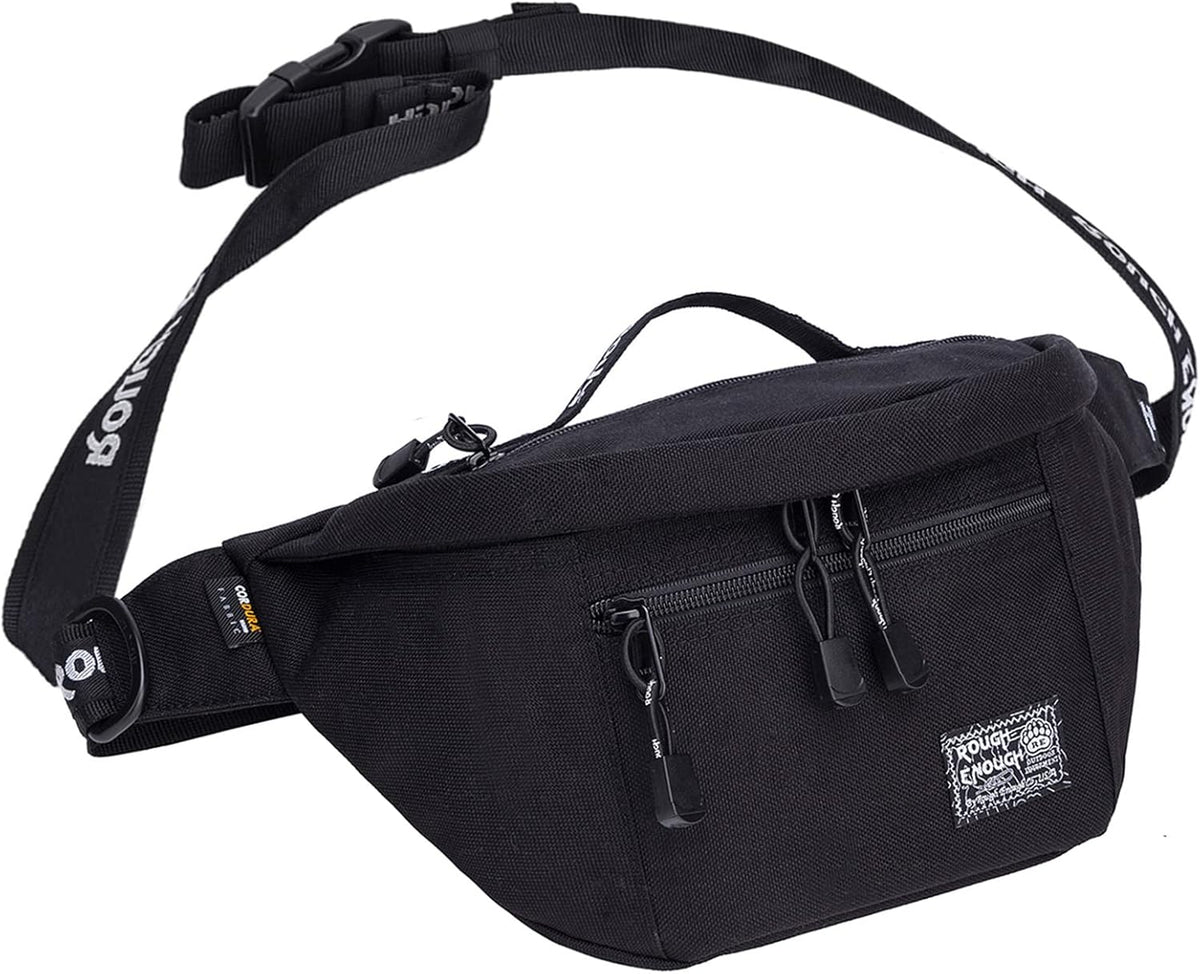 Rough Enough Tactical Fanny Pack for Men Lightweight Waterproof Waist Bag Crossbody for Fishing Hiking Dog Walking (Black)