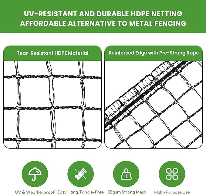 Deer Netting for Garden 7ftx25ft, Plastic Mesh Deer Fence with Pre-Strung Reinforced Edge, Durable Temporary Fencing for Yard, Ideal for Animal Barrier, Snow Fence & Tree/Crop Protection
