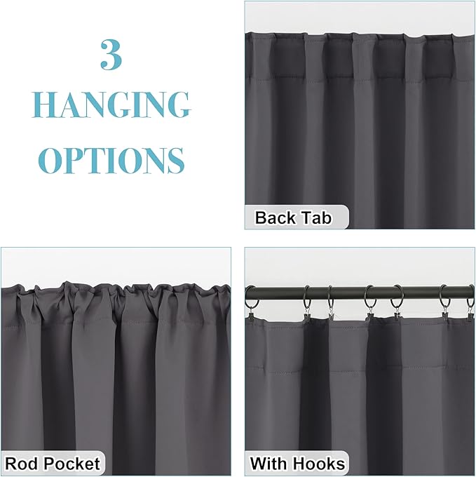 RYB HOME Blackout Curtains for Living Room, Back Tab & Rod Pocket Top