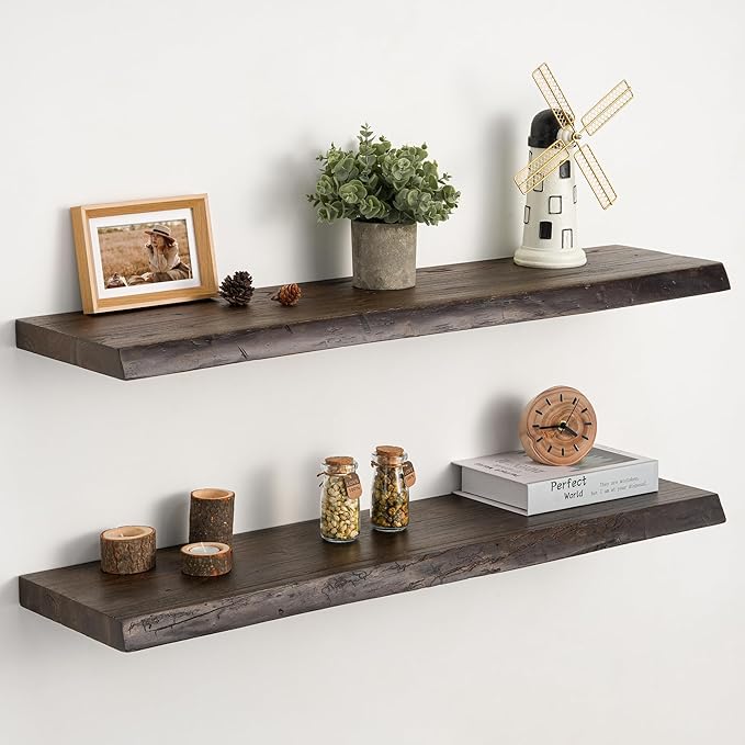 Floating Shelves Set of 2, Solid Elm Wood Wall Shelves 32 Inch