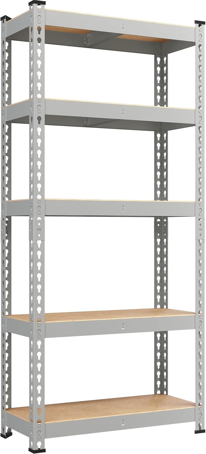 Yaheetech Storage Shelves 5 Tier Garage Shelving Heavy Duty Garage Shelves Adjustable Metal Shelving Unit Utility Rack Industrial Shelving for Warehouse Pantry Closet, 27.5"W x 12"D x 60"H, Light Gray