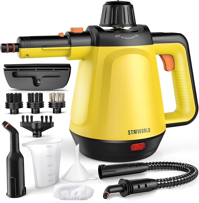 Natural Multi-Surface Handheld Steam Cleaner with 10 Accessories, 13.5OZ Pressurized Multipurpose On Demand Steam Cleaner for Home, Steamer for Cleaning Dirt, Grease, Grout, Tile, Windows, Couch, Car
