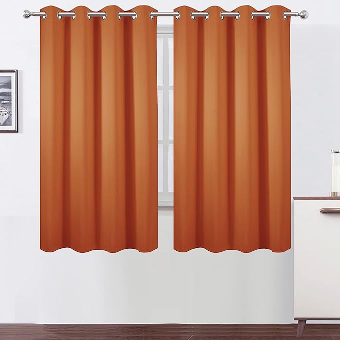 LEMOMO Orange Blackout Curtains 52 x 63 Inch Length/Set of 2 Curtain