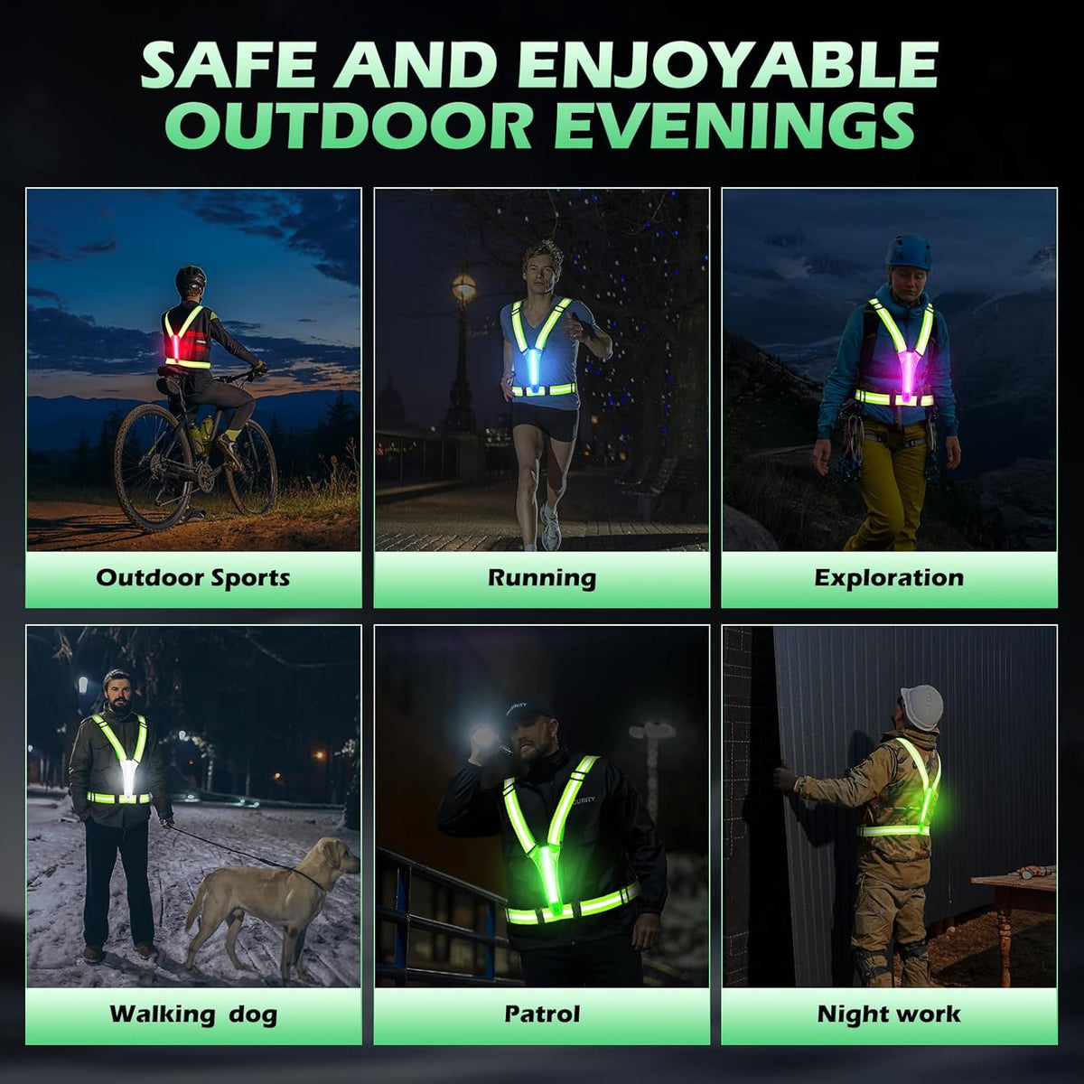 Skiennix LED Reflective Running Vest - Rechargeable Light-Up Safety Gear with 3 Modes & 5 Colors