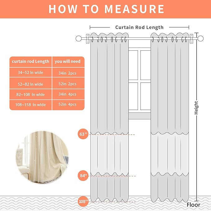 XiDi Beige Girls Curtains for Bedroom, Girls Room Blackout Curtains for 63