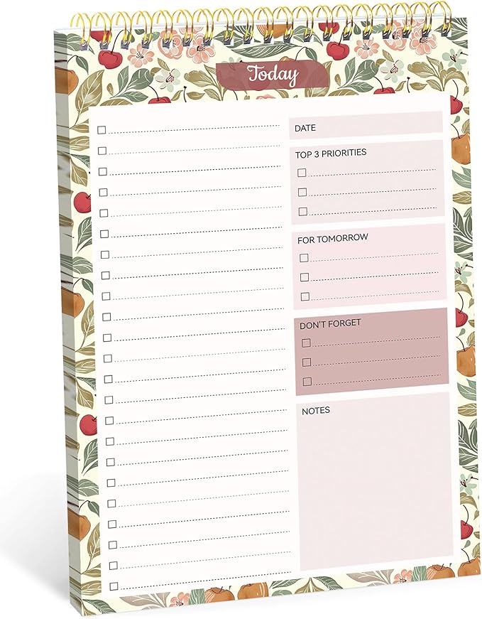 Taja To Do List Notepad - To Do List Notebook for Work with 52 Sheets, Undated Daily Planner Perfect for Daily Tasks and Goal Setting, Notepad Suitable for Office, Home & School - Cherry Orchard