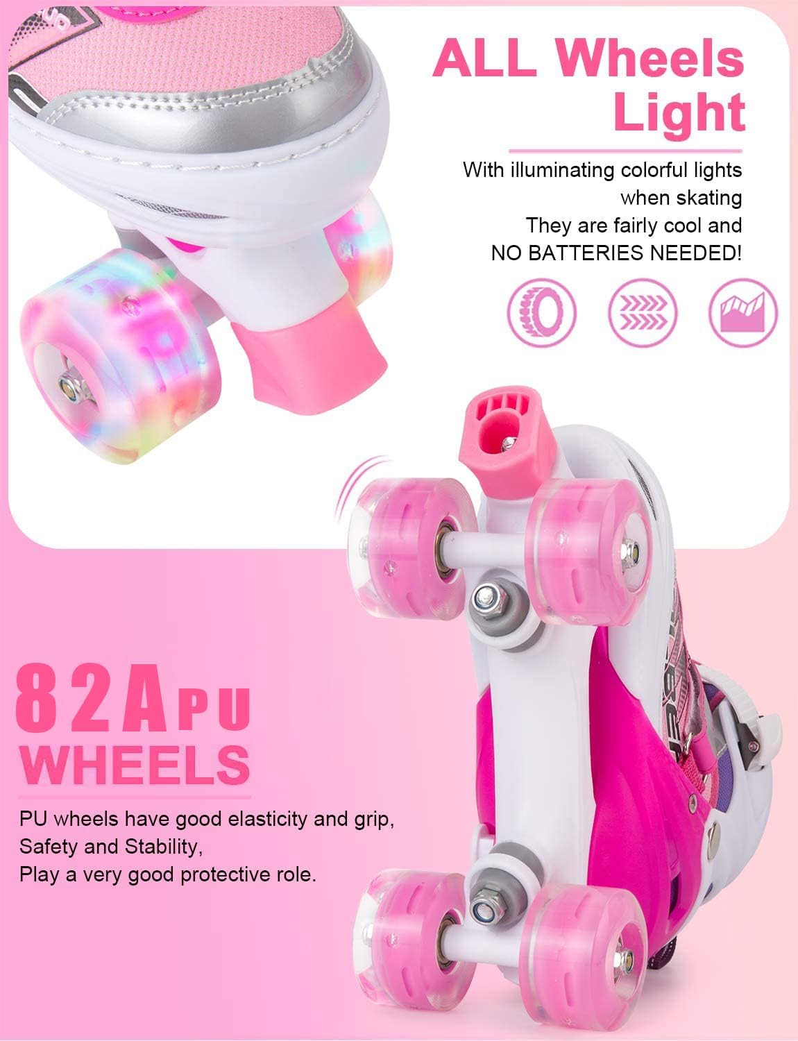 Sowume Adjustable Roller Skates - Illuminating Wheels for Girls & Women | Safe & Fun Design